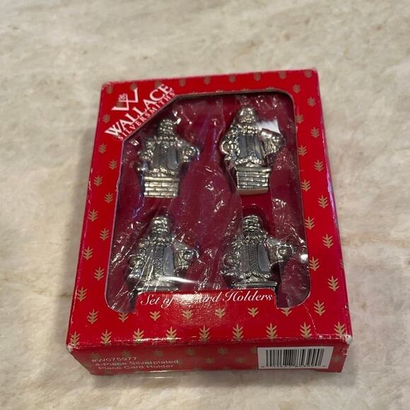 Santa Claus place card holders silver plated set of 4 New in Box - Picture 6 of 8